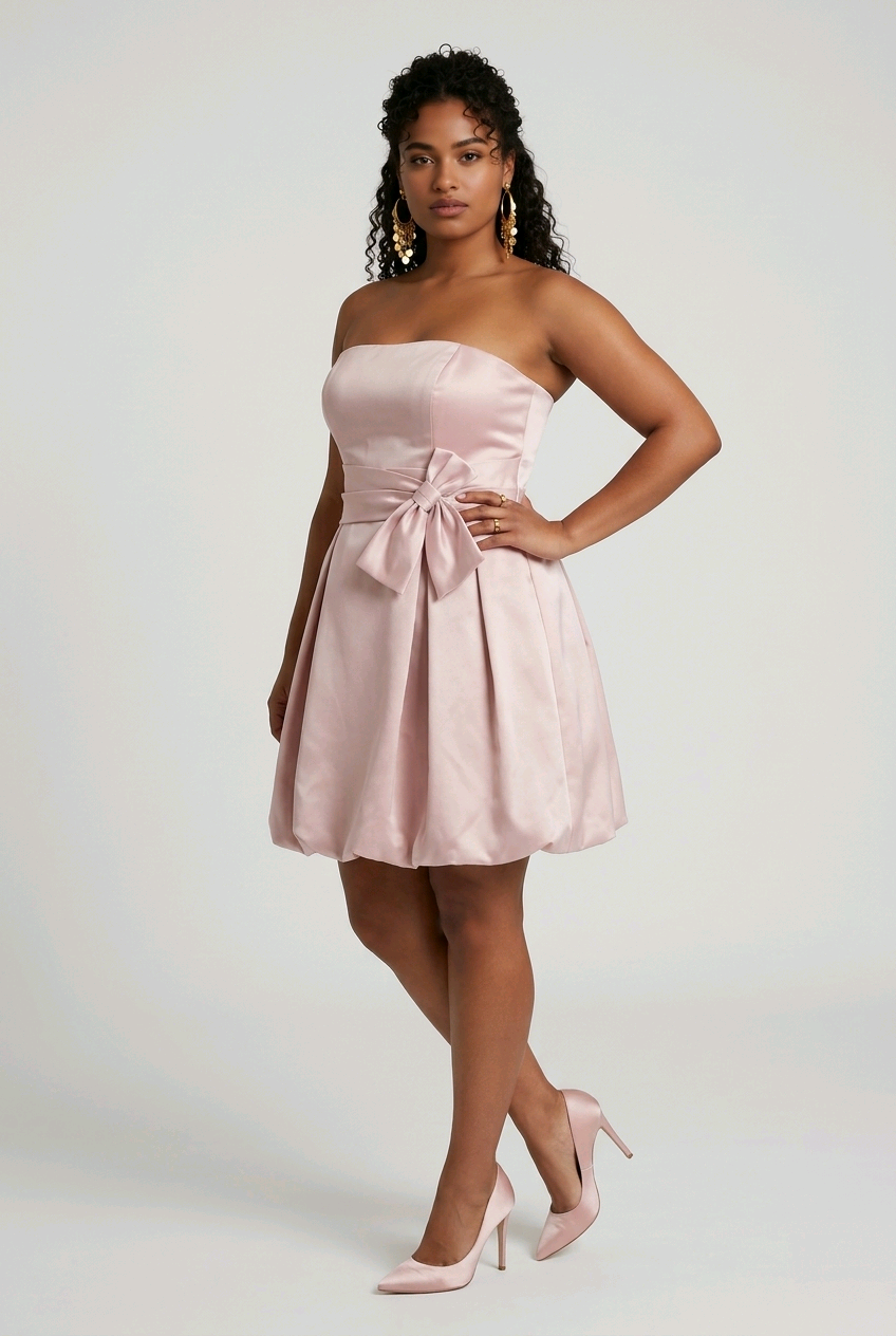 Size 14-XL / Satin Strapless Bubble Dress with Bow – Clothing Lounge Co