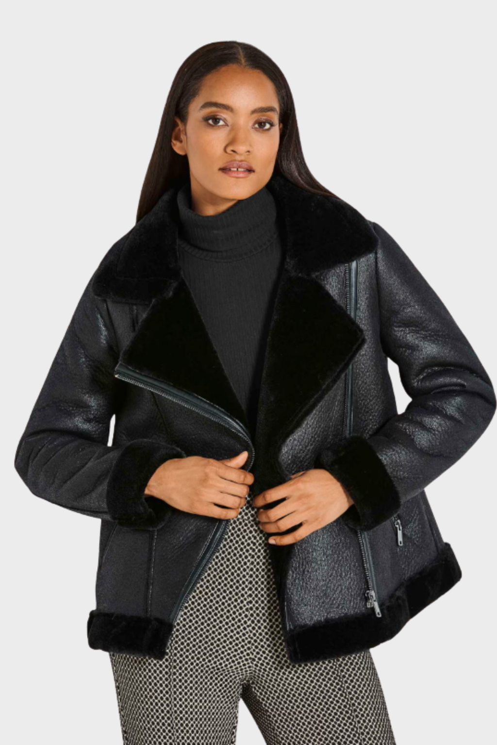 Biker-style jacket in faux fur
