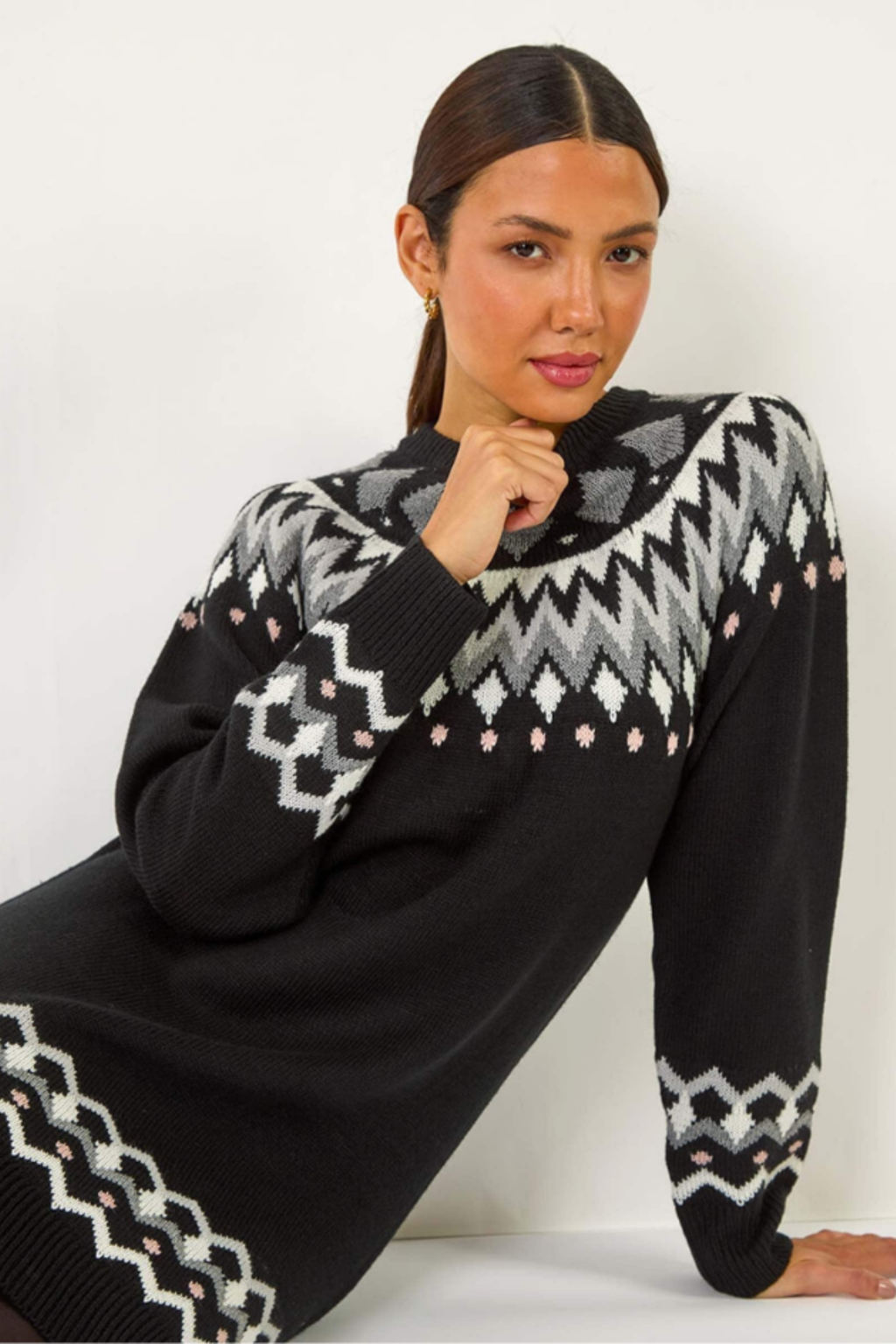 Geometric Print Knitted Shift Dress