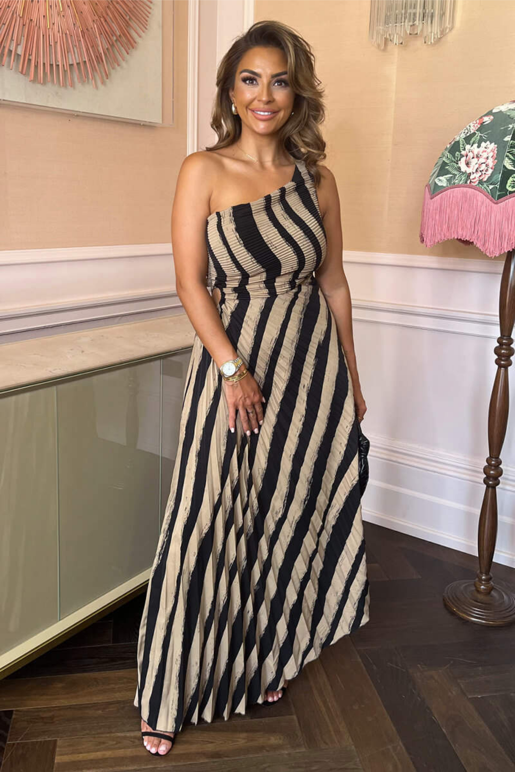 One Shoulder Pleated Midi Dress