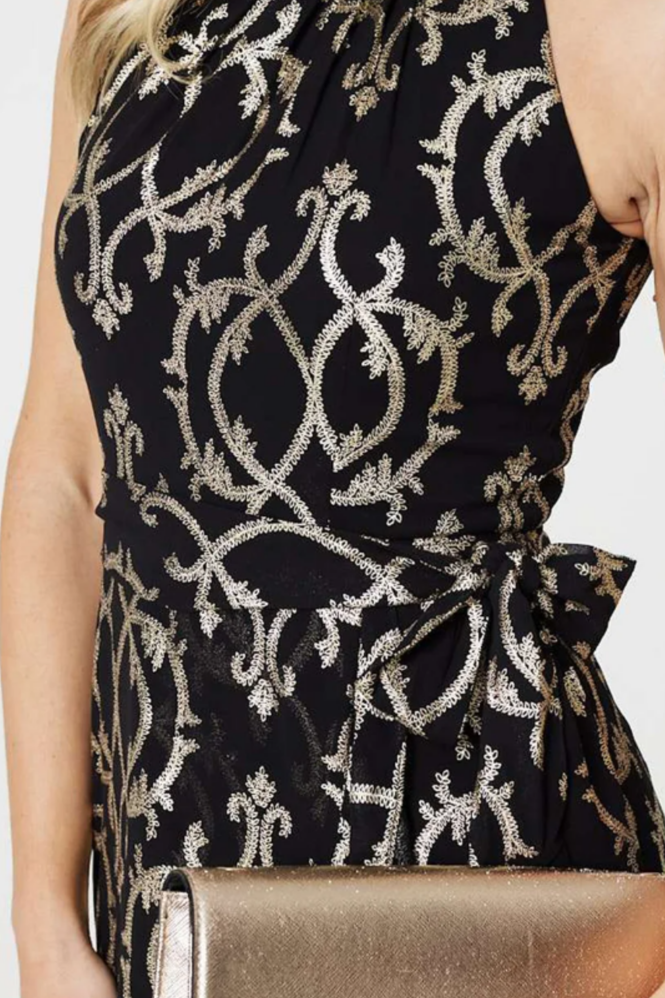 Metallic Foil Halter Neck Dress