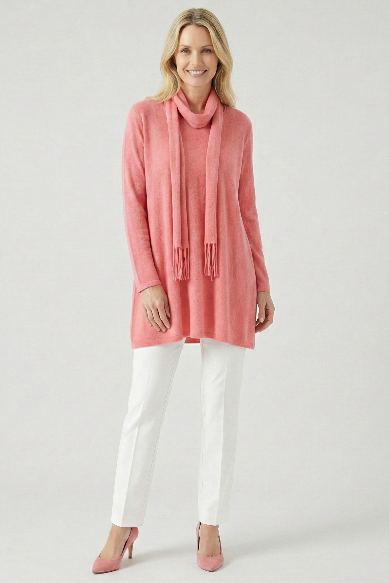 Coral Oversize Top with Scarf