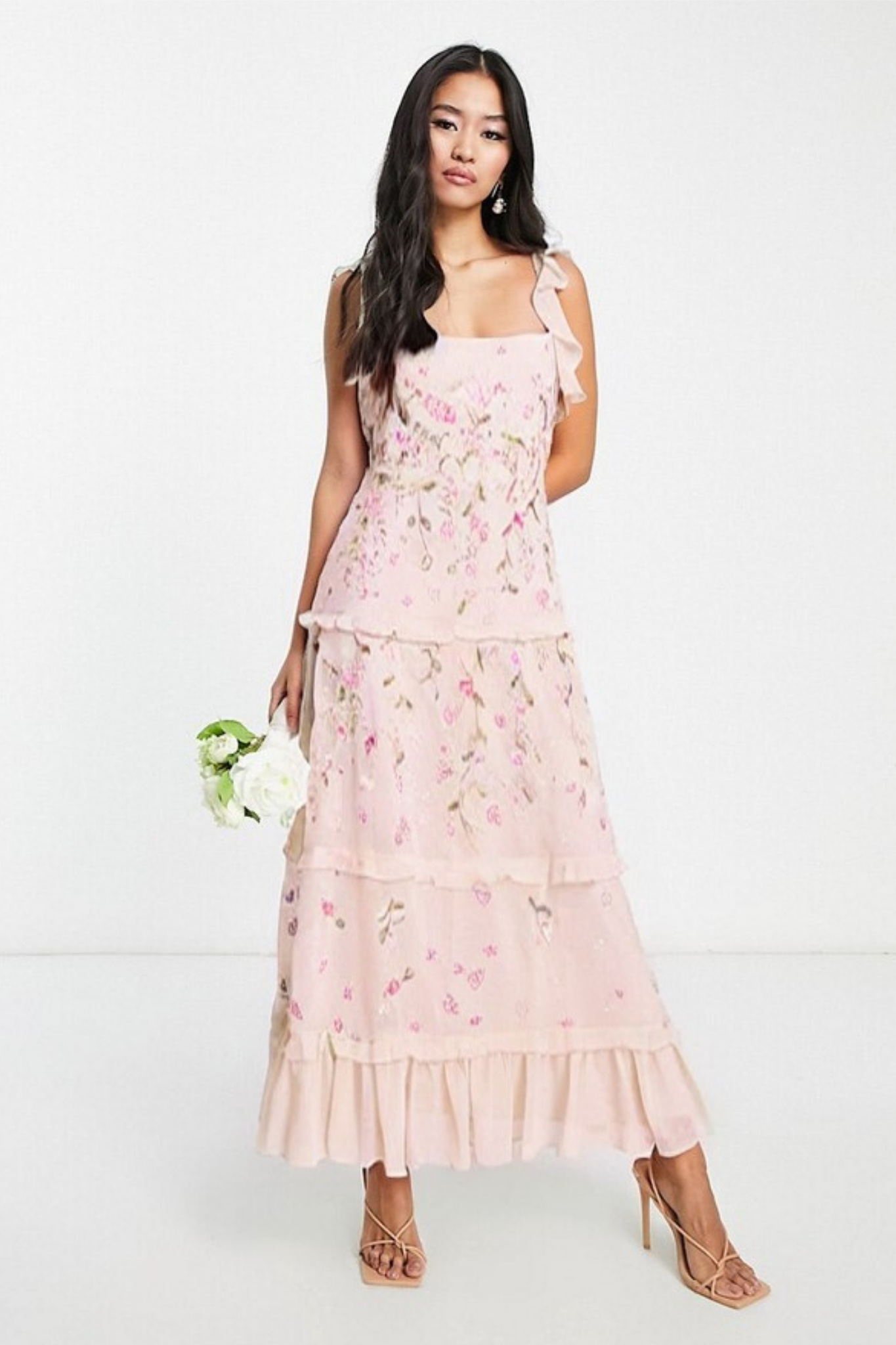 Powder Pink Floral Embelished Cami Dress