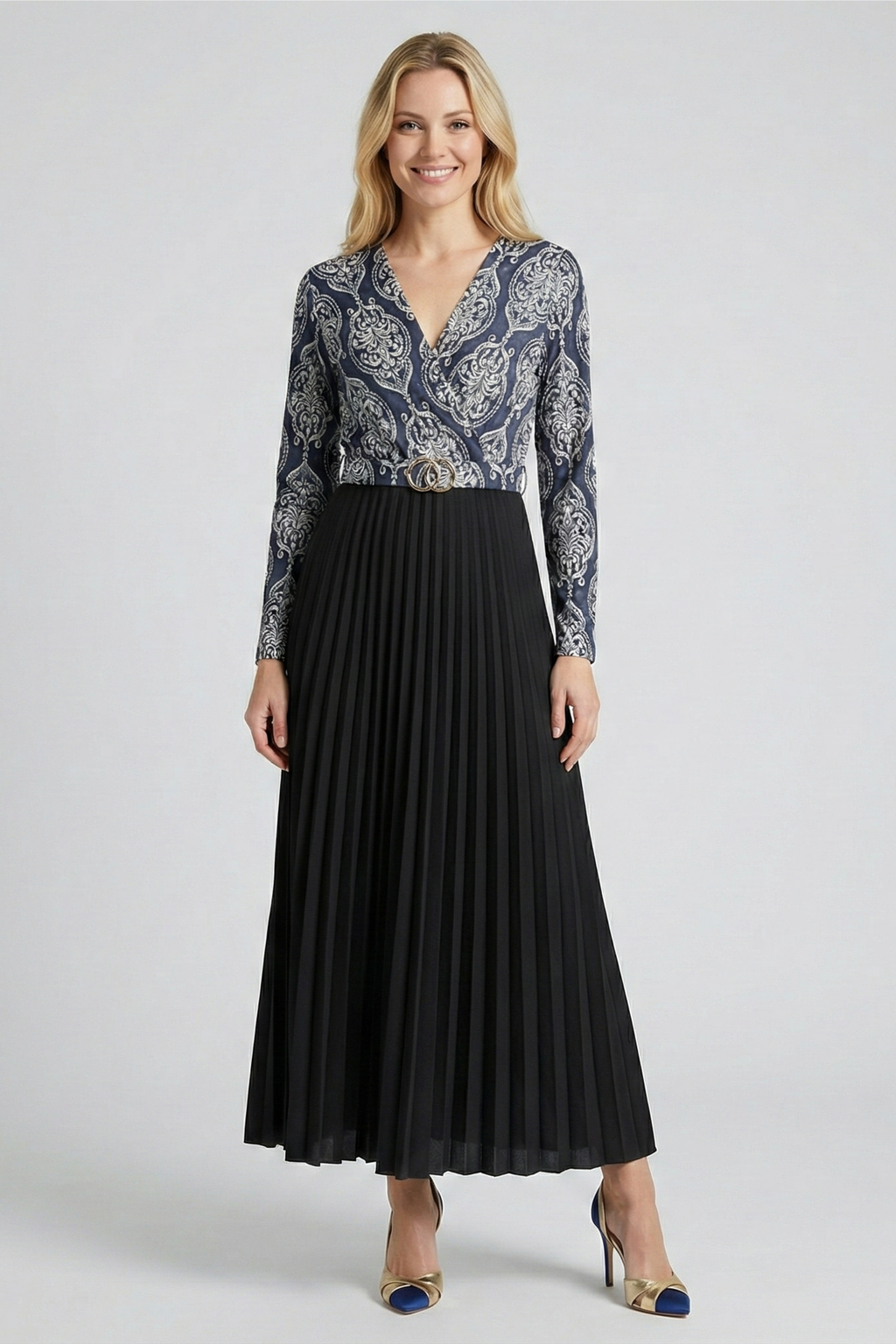 Pleated Maxi Belted Dress