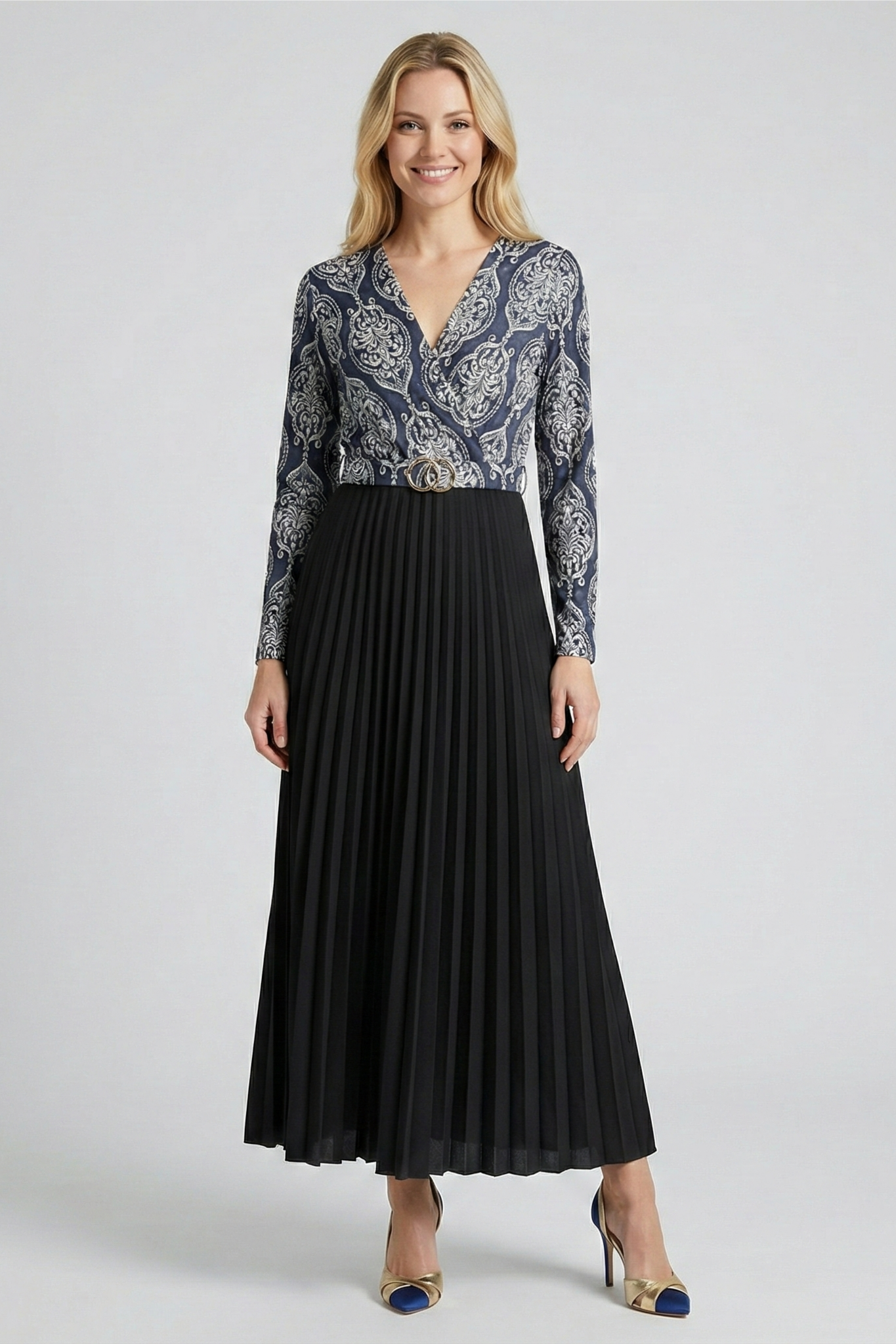 Pleated Maxi Belted Dress