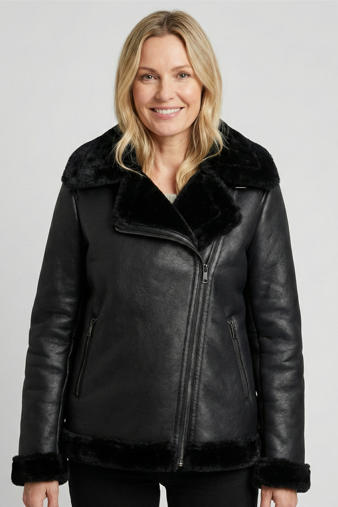 Biker-style jacket in faux fur