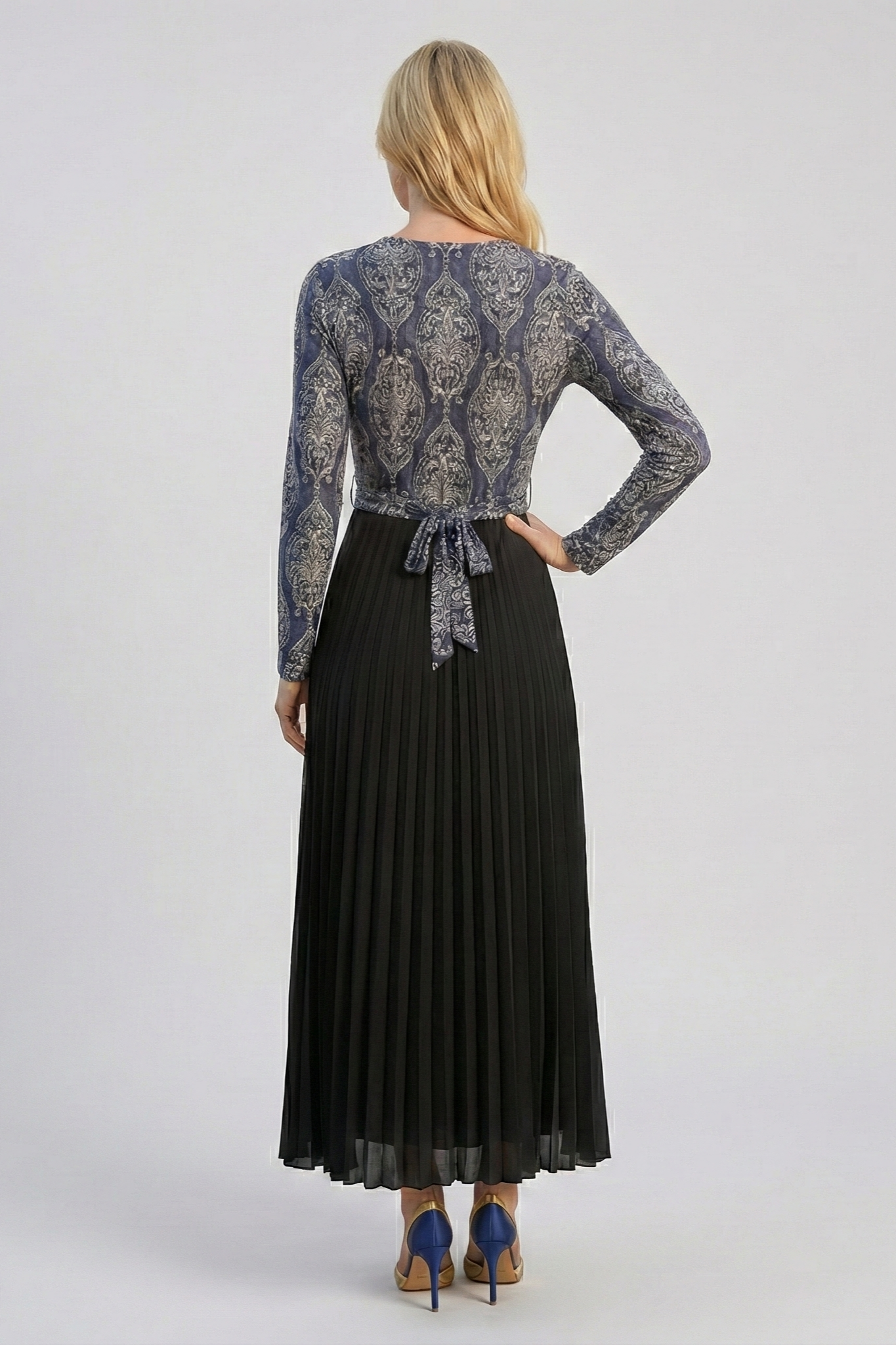 Pleated Maxi Belted Dress