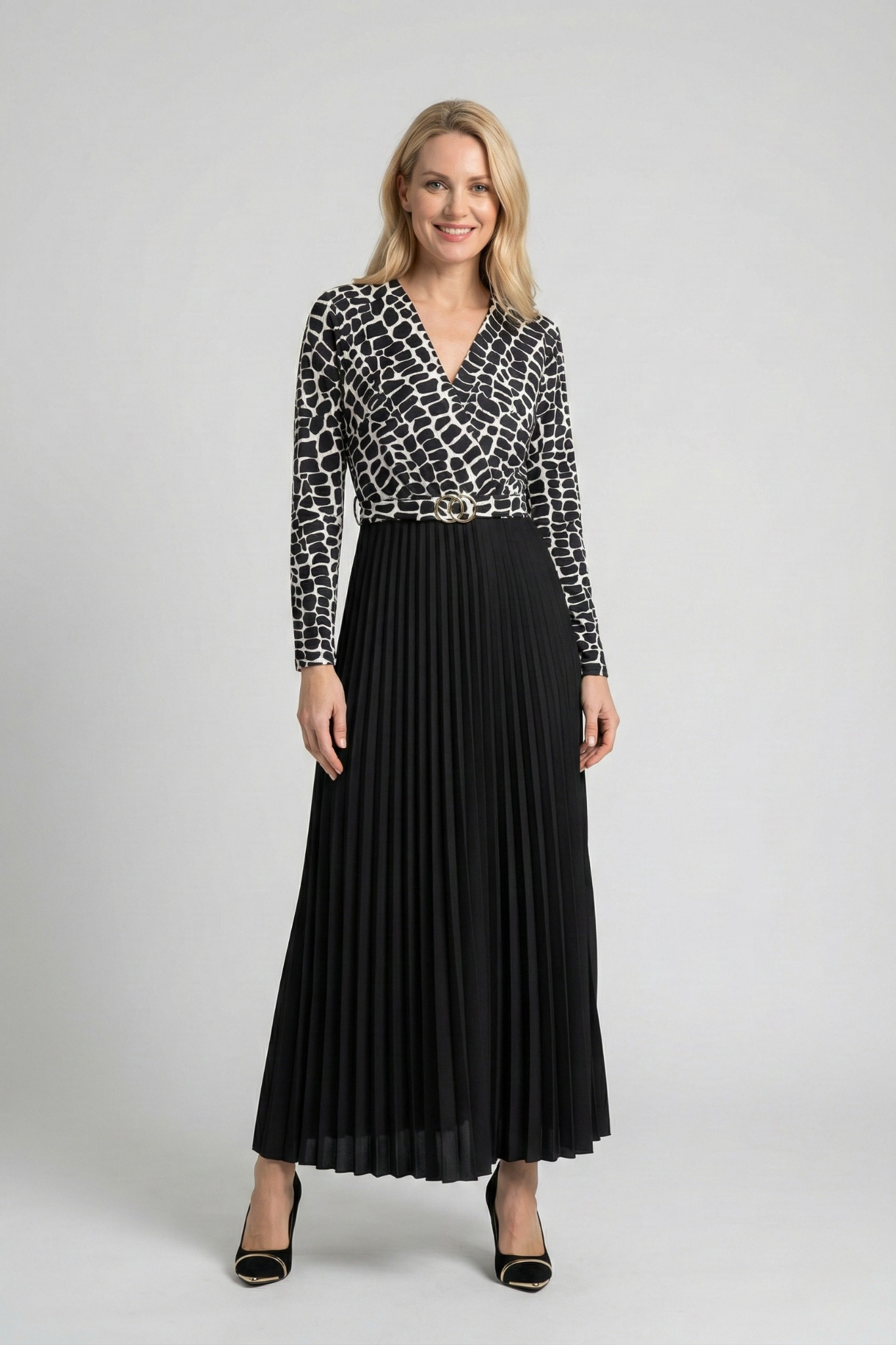 Pleated Maxi Belted Dress
