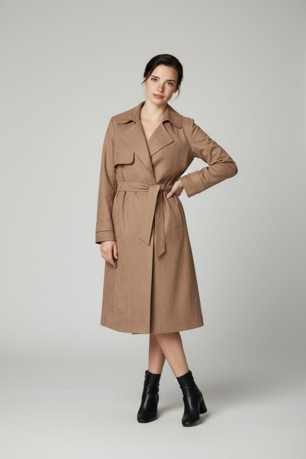 Faux Suede Trench Coat