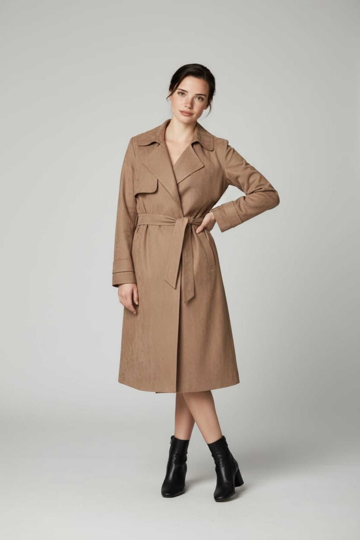 Faux Suede Trench Coat