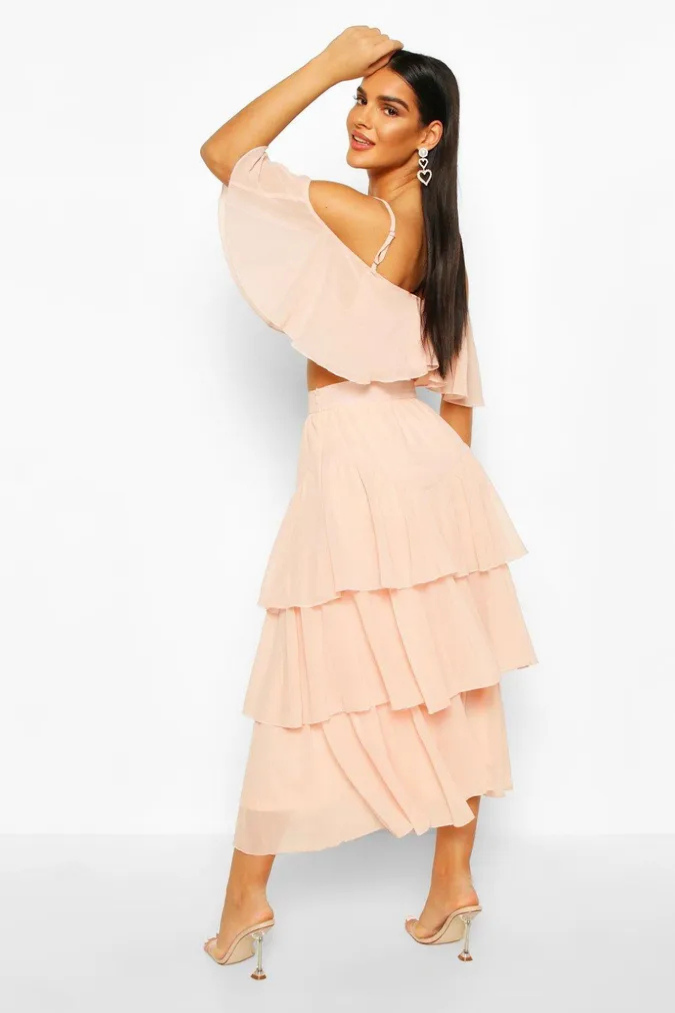 Peach Chiffon Ruffle Top & Skirt Co-Ord Set