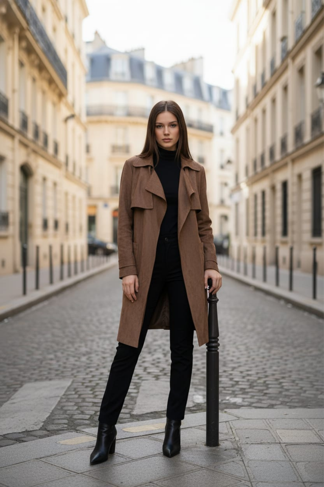 Faux Suede Trench Coat