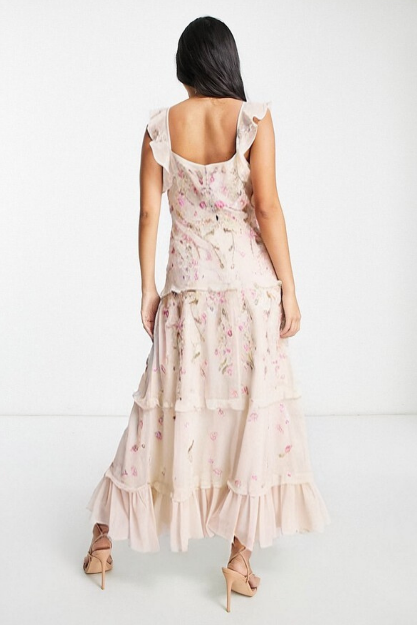 Powder Pink Floral Embelished Cami Dress