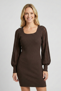 Brown Lantern Sleeve Knit Mini Dress