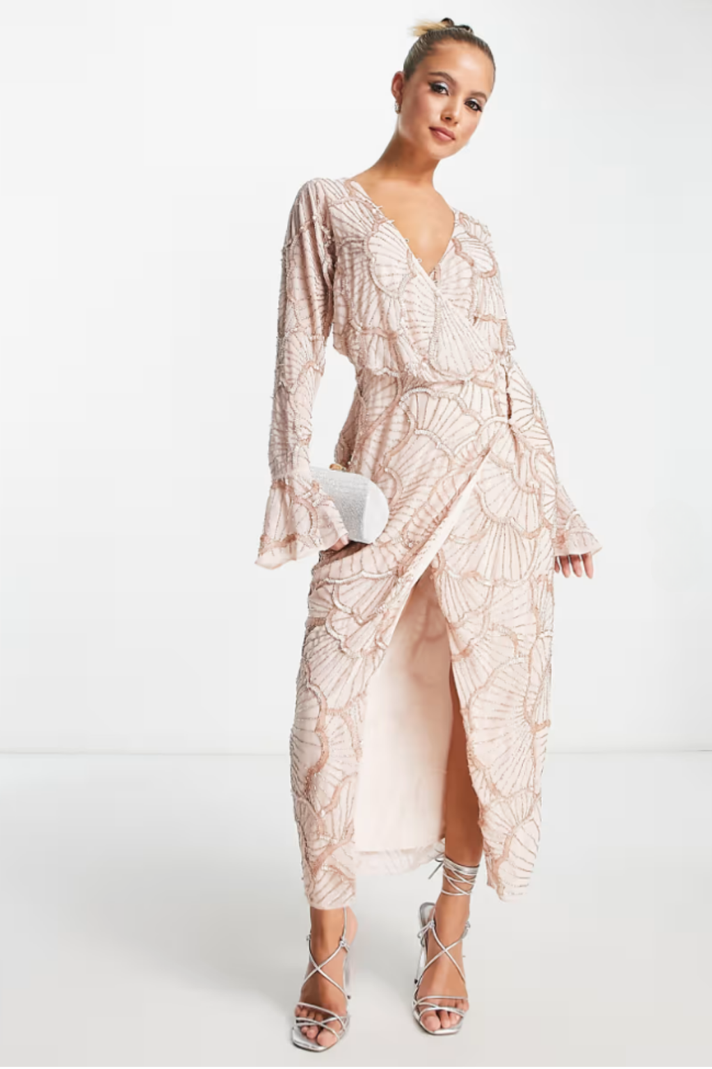 Embellished Wrap Scallop Dress