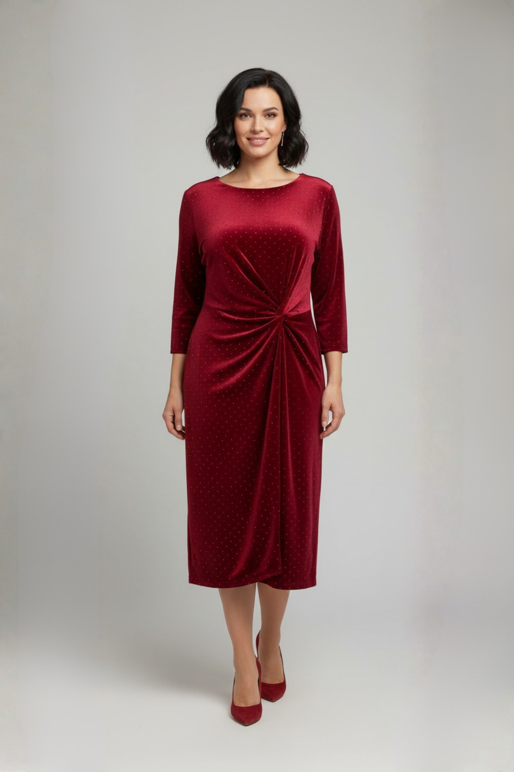 Wine Velvet Studded Dress