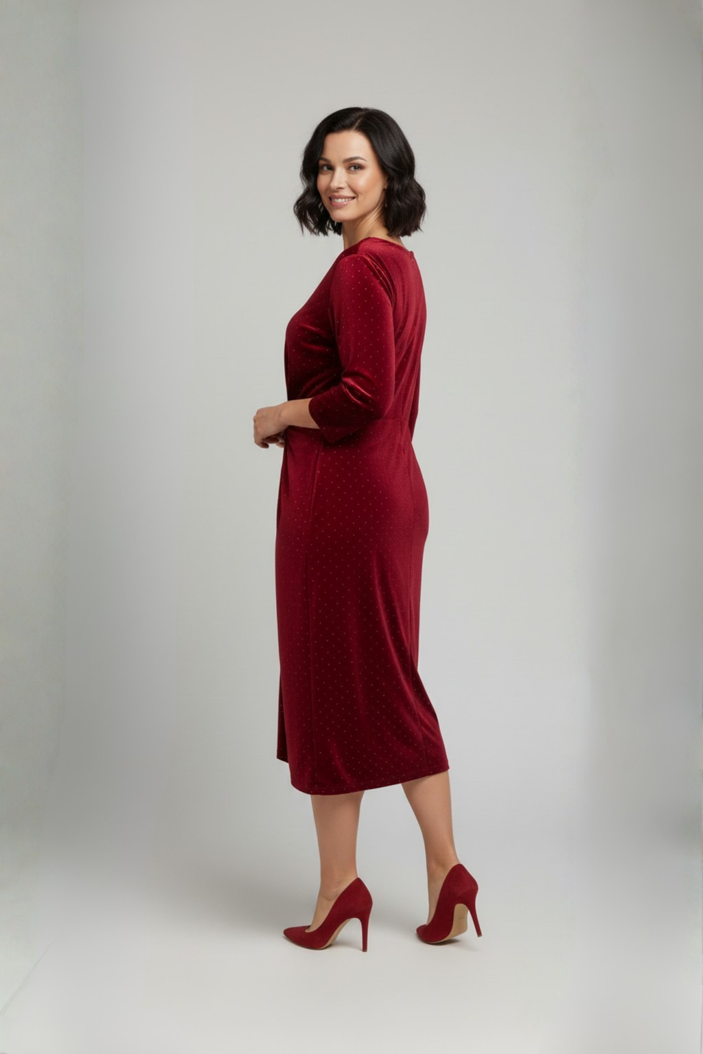 Wine Velvet Studded Dress