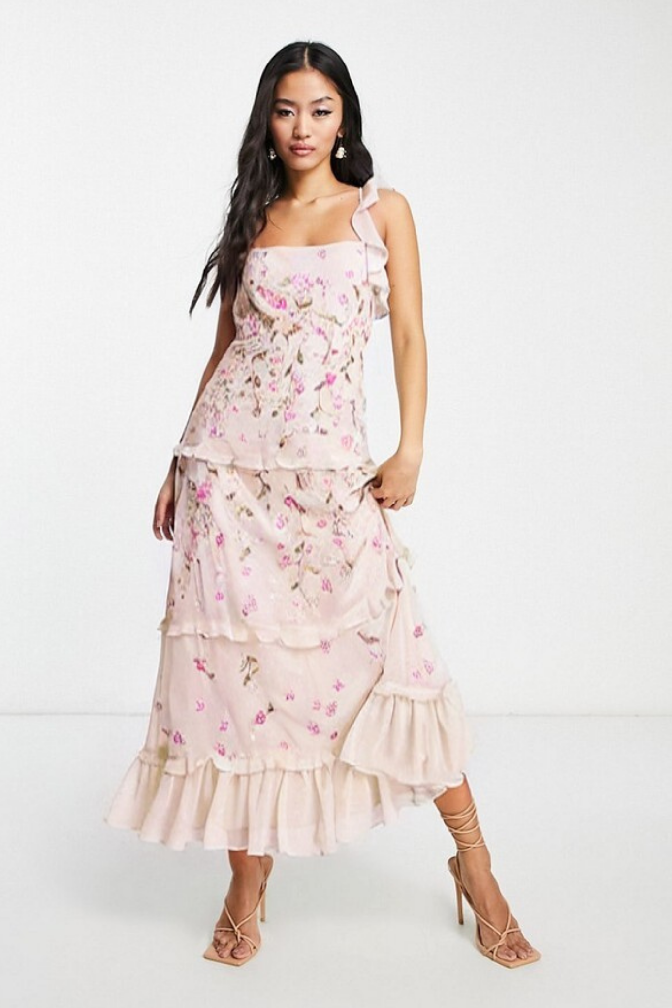Powder Pink Floral Embelished Cami Dress