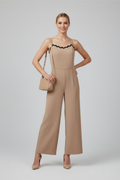Wavy Trim Spaghetti Strap Jumpsuit