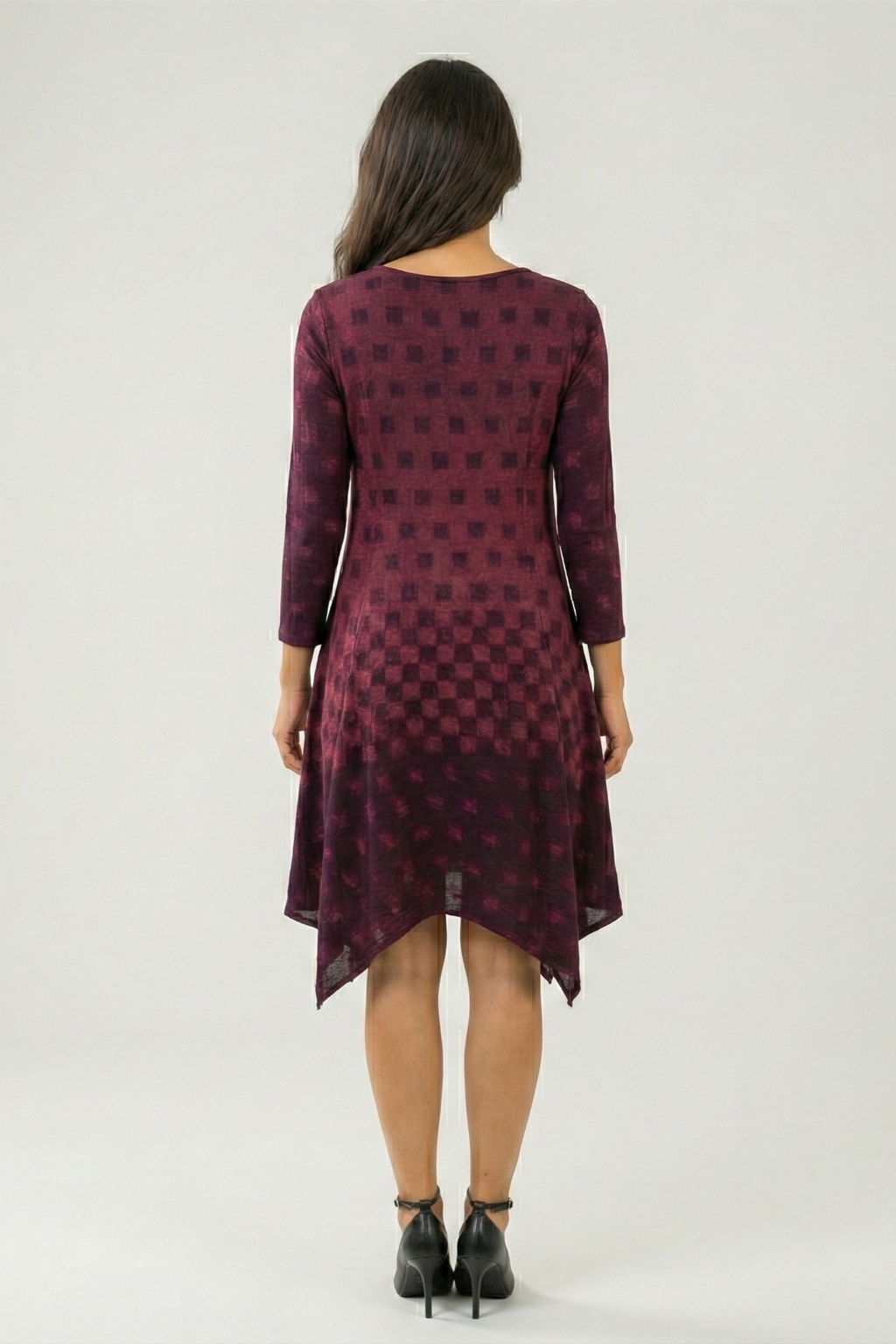 Wine Geometric Hanky Hem Dress
