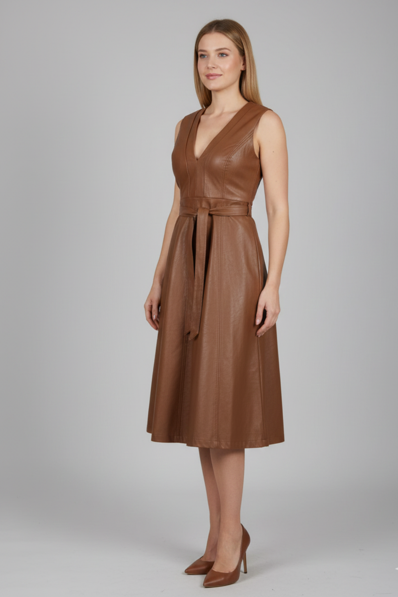 PU Leather Midi-Dress
