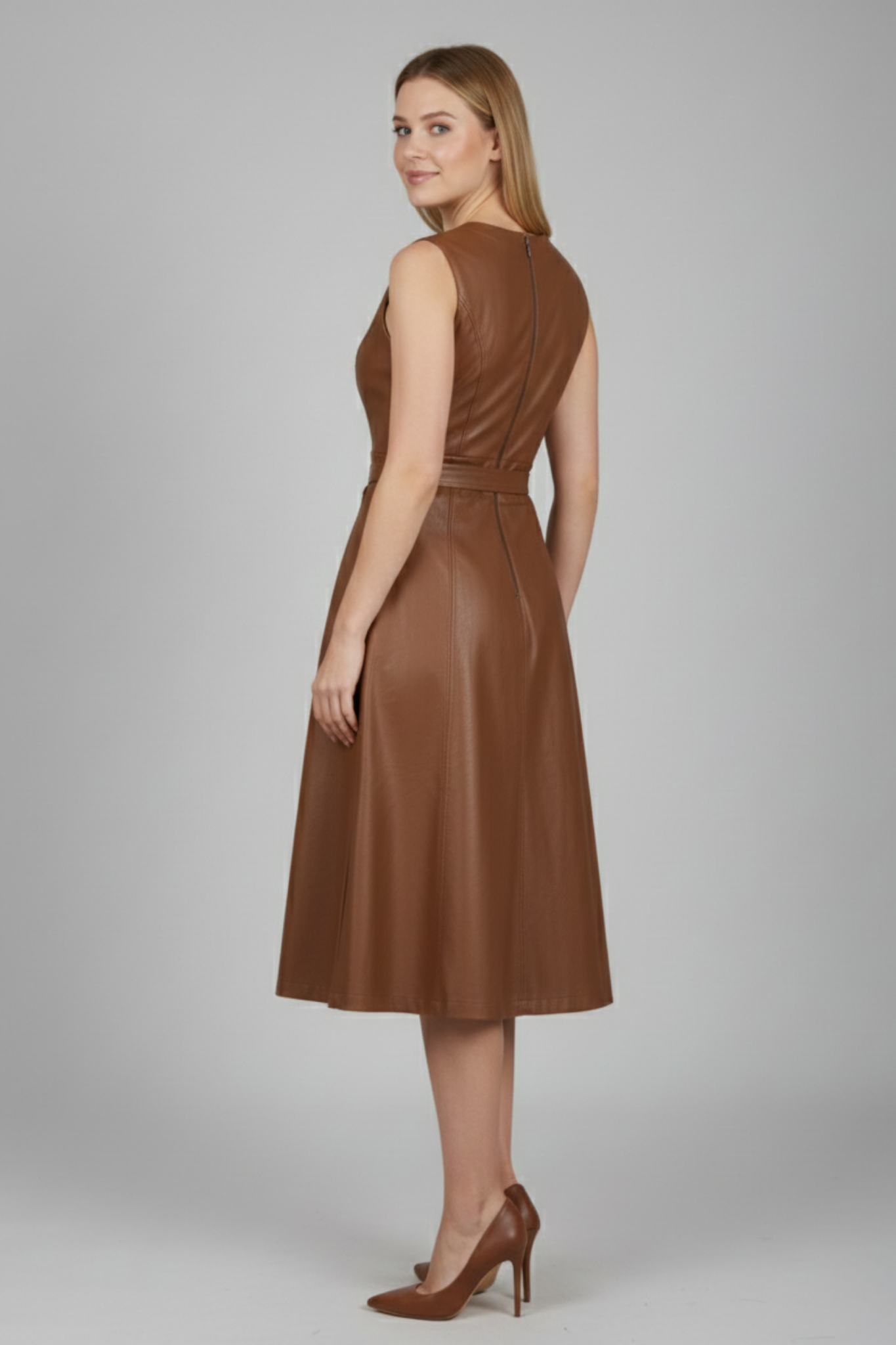 PU Leather Midi-Dress