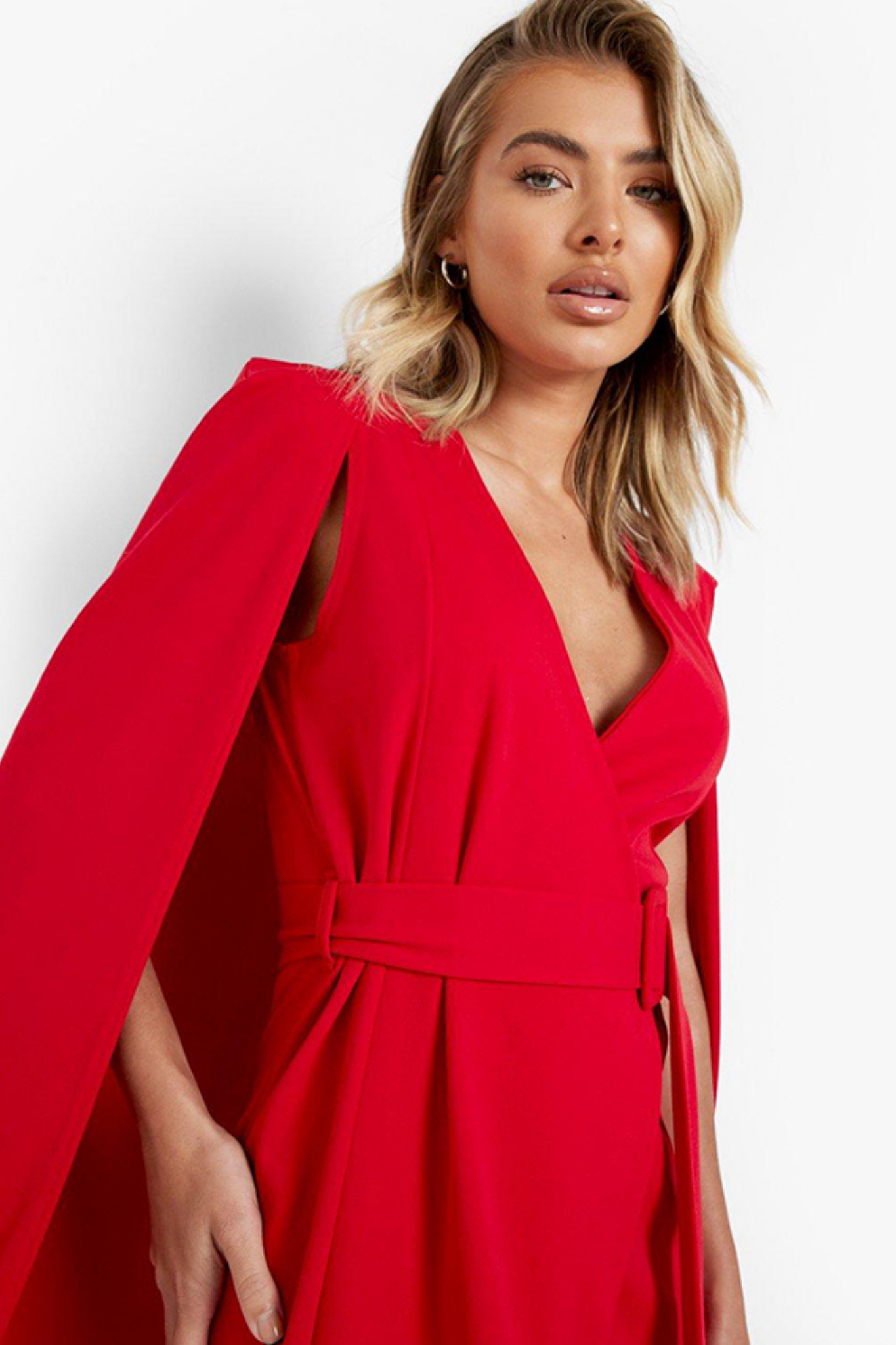 Cape Sleeves Belted Mini Blazer Dress