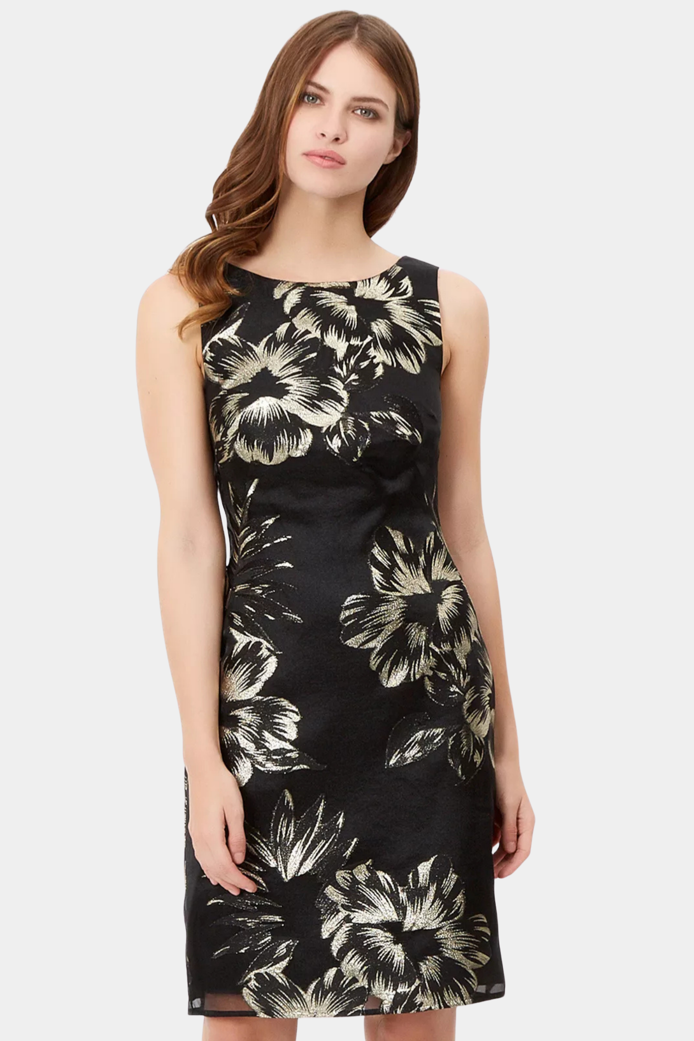 Size 12 / Black Gold Jacquard Cocktail Dress
