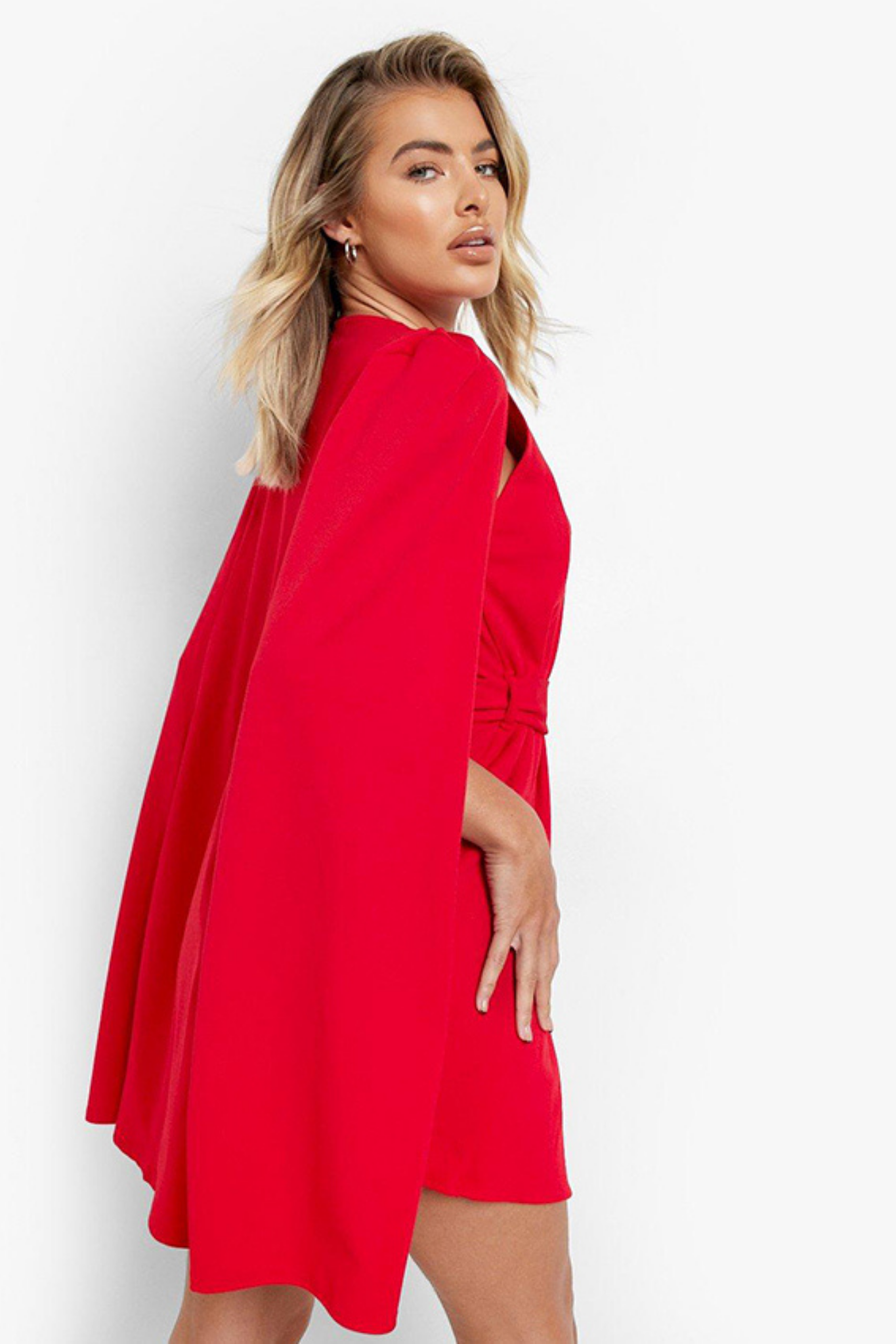 Cape Sleeves Belted Mini Blazer Dress