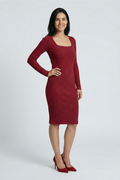 Burgundy Square Neck Knit Dress