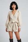 Ivory Jacquard Lantern Sleeve Playsuit