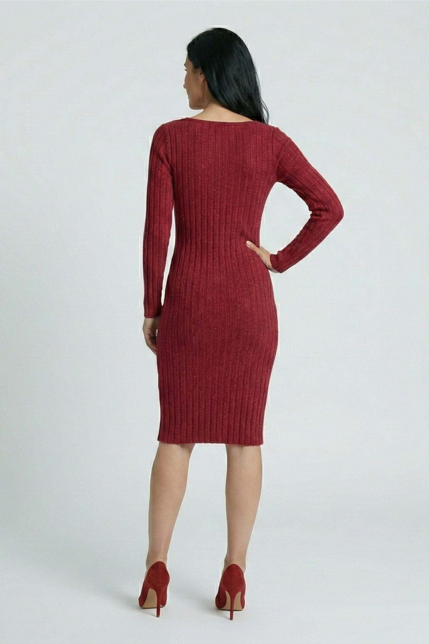Burgundy Square Neck Knit Dress