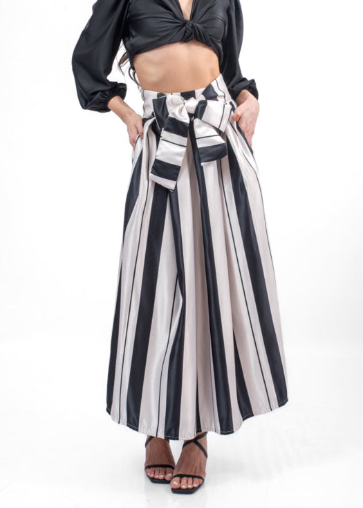 Striped Satin Skirt with Pockets