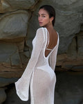 Crochet Long Sleeve Low Back Maxi Dress
