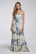 One Size/ Tie-dye Shirred Strapless Viscose Maxi Dress