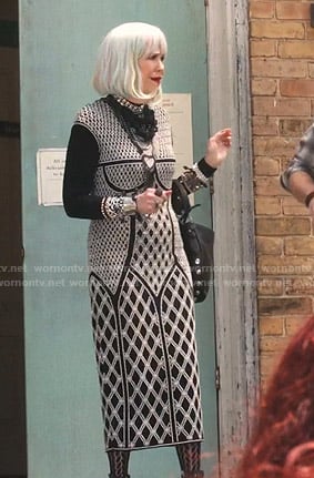 Alexander McQueen Rhombic Pearl Jacquard Pencil Knit Midi Dress