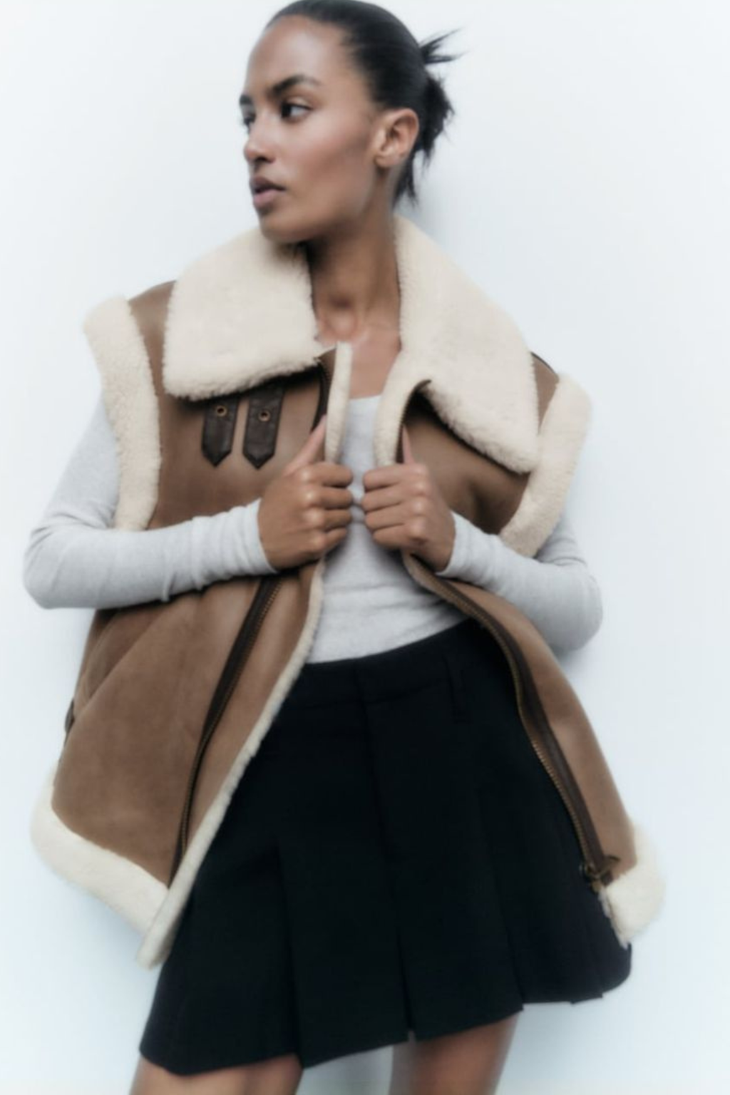 Brown and Ecru Shearling Gilet