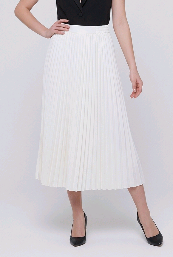 Elegant Ecru Chiffon Pleated Midi Skirt