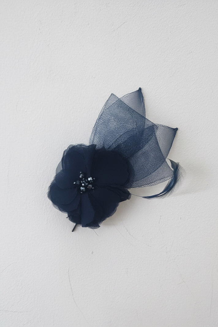 Navy Blue Chiffon Flower Fascinator