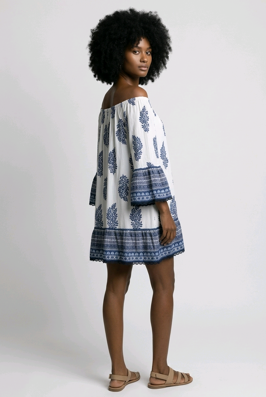 Blue and White Island Mini Dress
