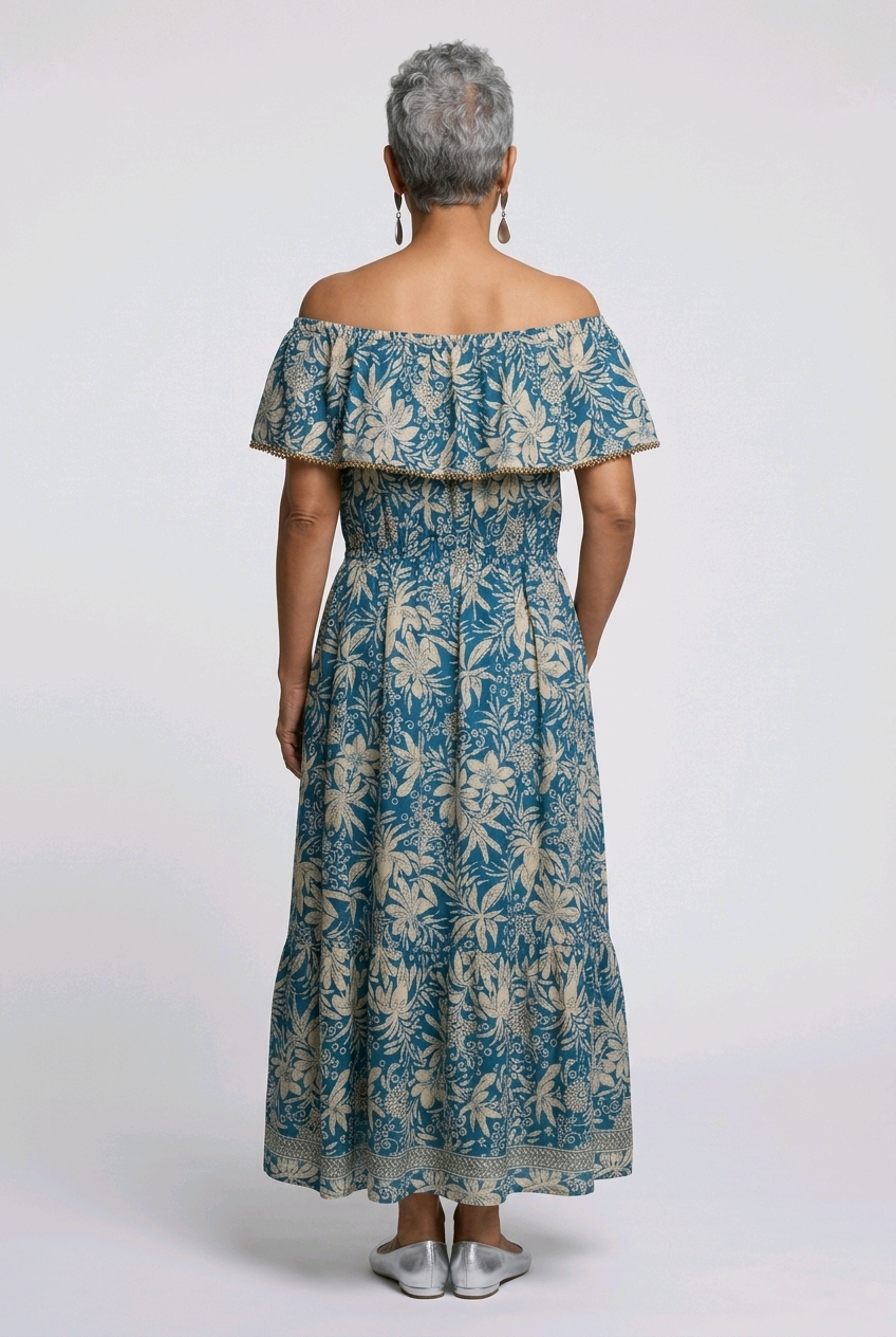 Floral Off-the-shoulder Maxi Dress - Blue