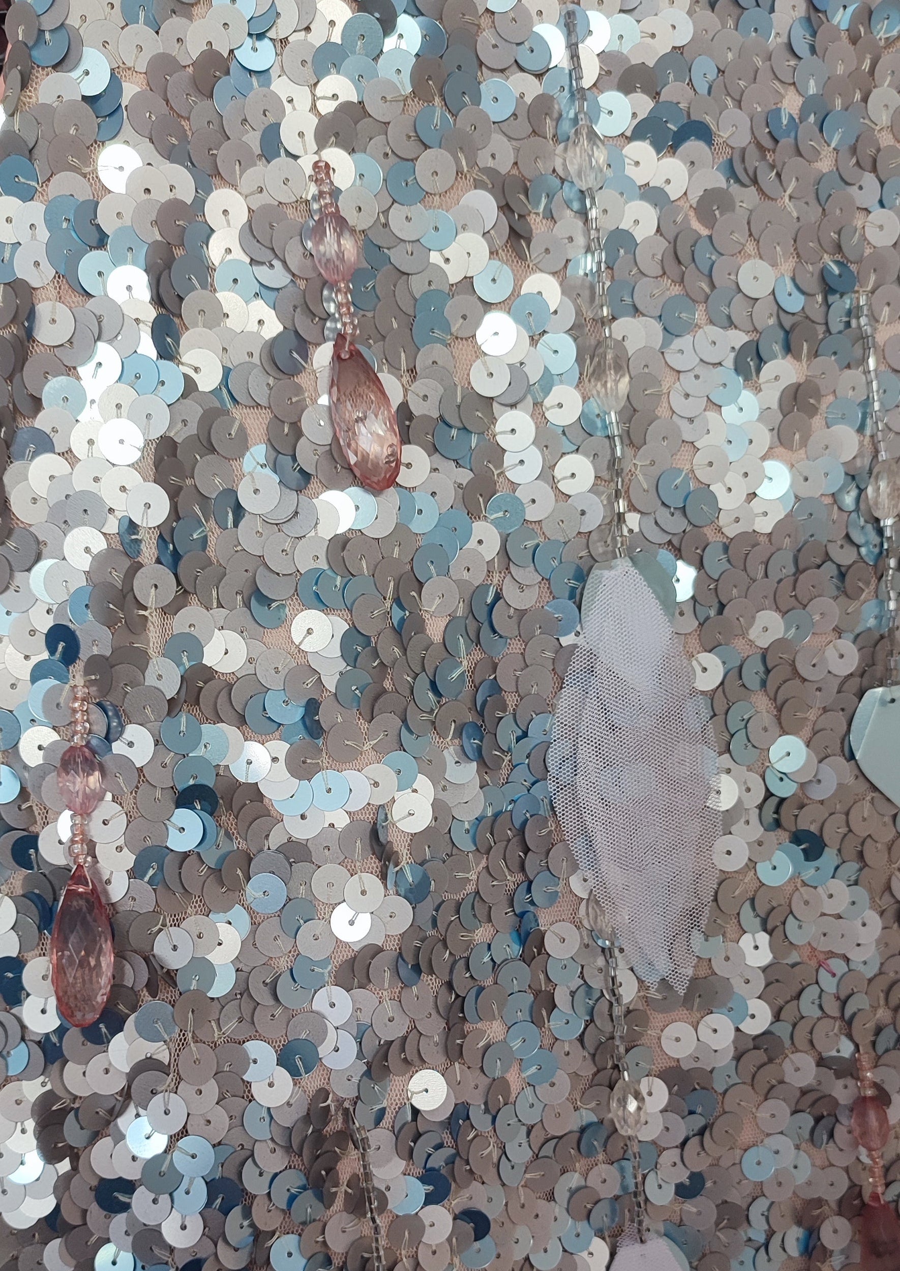 Teardrop Sequin Skirt with Feather Trim