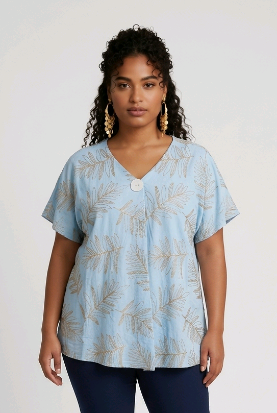 Tropical Leaf Top in Blue