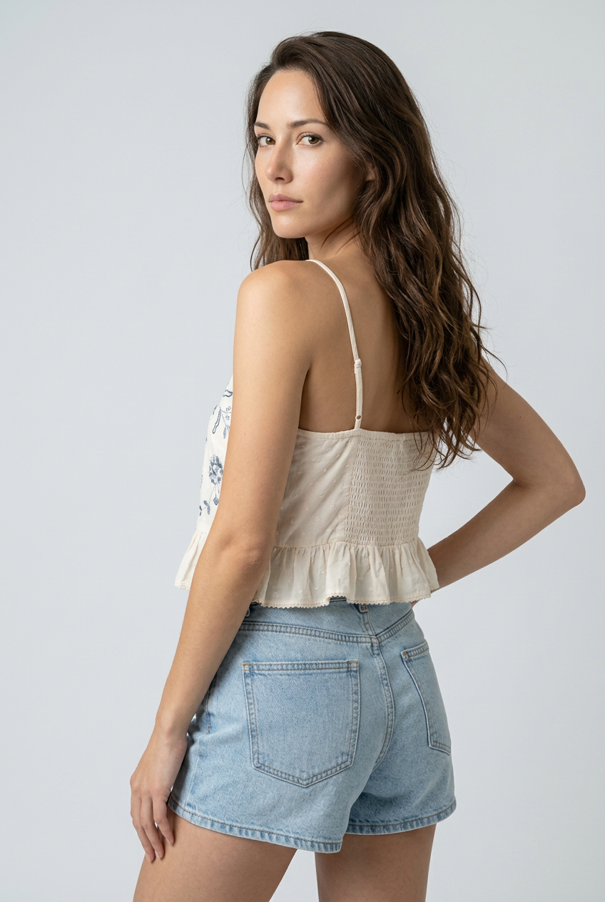 Embroidered Frill Cami