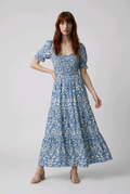 Size L/XL / Blue Floral Smock Maxi Dress