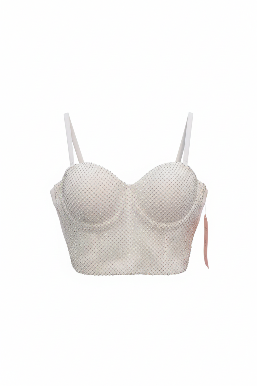 White Rhinestone Bustier Crop Top