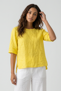 Linen Lemon Button Back Top
