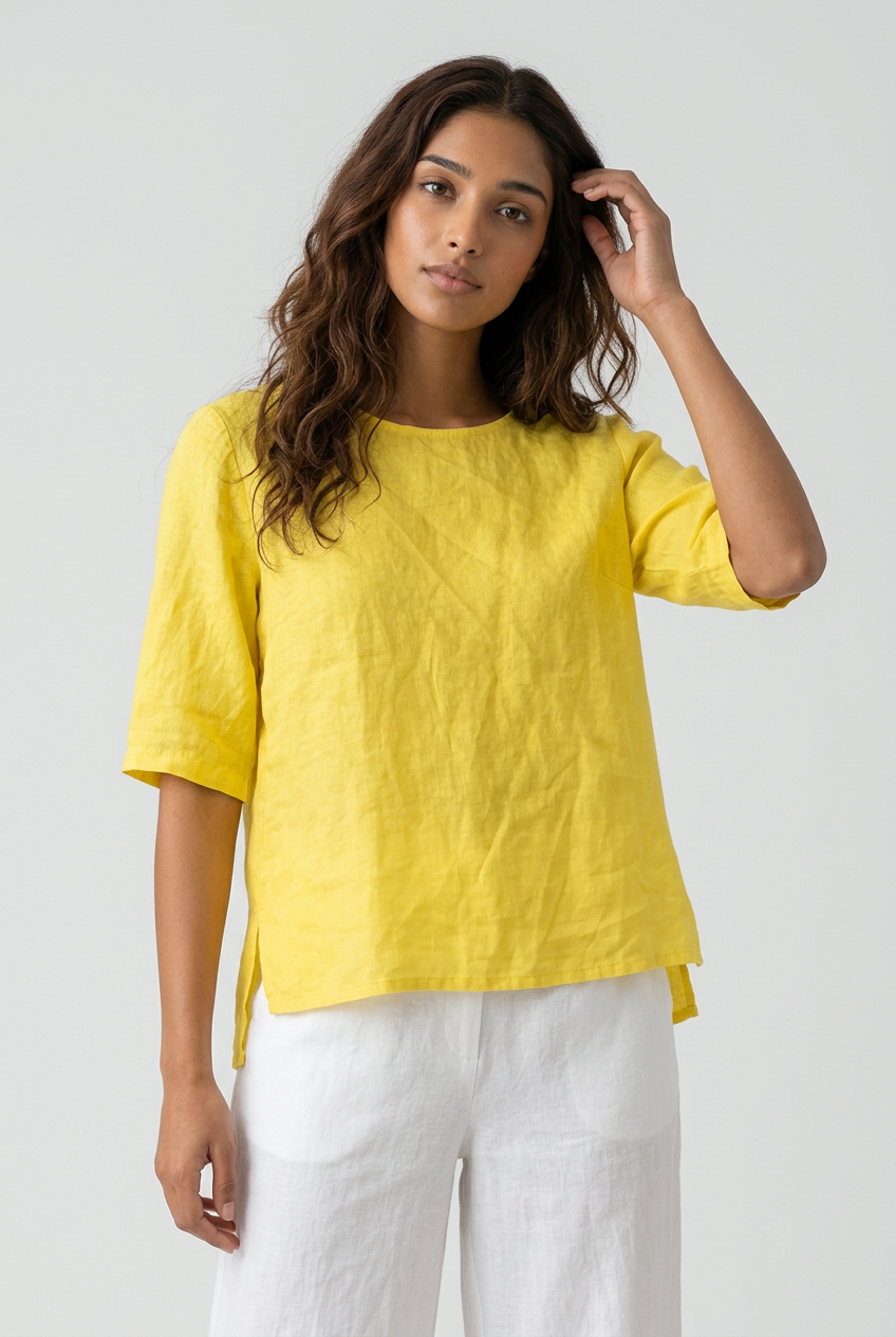 Linen Lemon Button Back Top