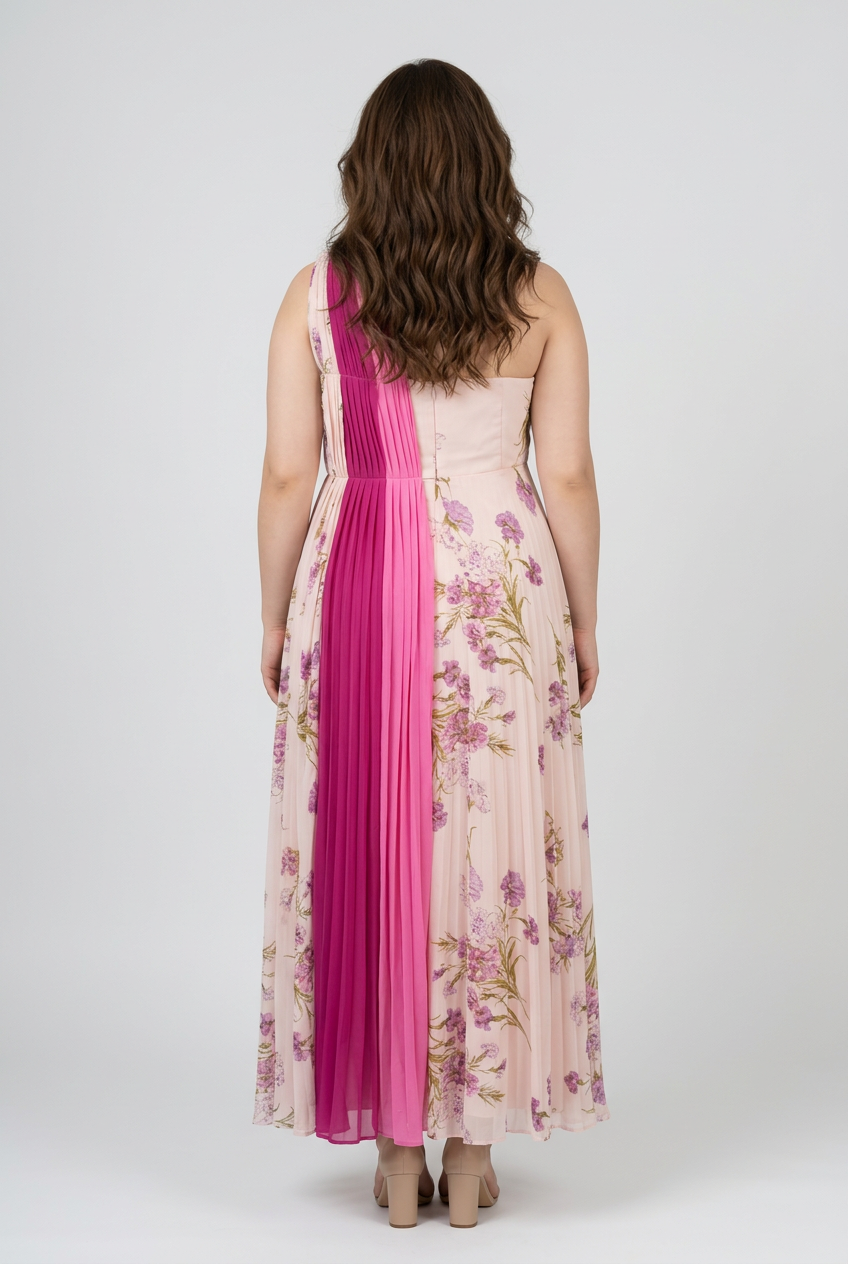 Elegant Floral One Shoulder Chiffon Dress