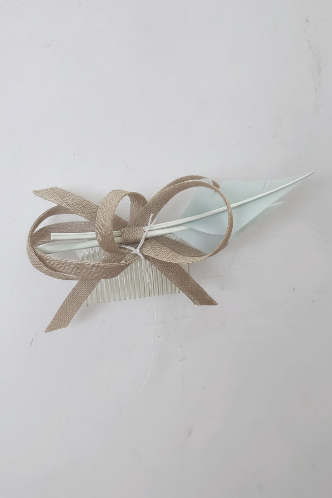 Mint and Taupe Feather Fascinator hair slide
